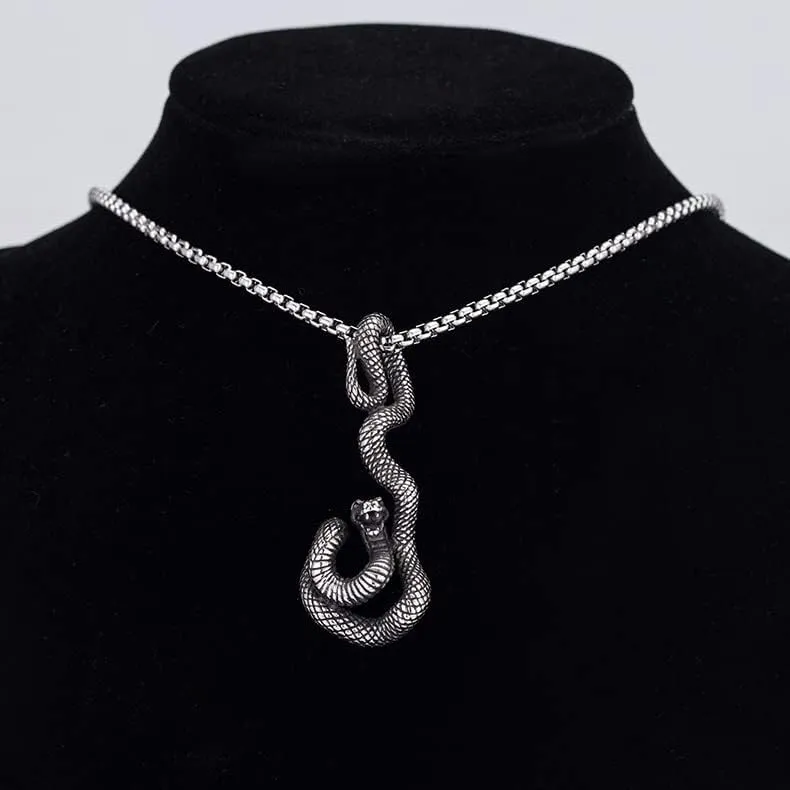LAOYOU Punk Goth Necklace for Men and Women, Stainless Steel Snake Biker Skull Hiphop Gothic Pendant Necklaces Jewelry Gifts for Boys Teen, Black Retro Gold