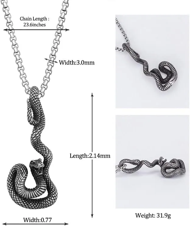 LAOYOU Punk Goth Necklace for Men and Women, Stainless Steel Snake Biker Skull Hiphop Gothic Pendant Necklaces Jewelry Gifts for Boys Teen, Black Retro Gold