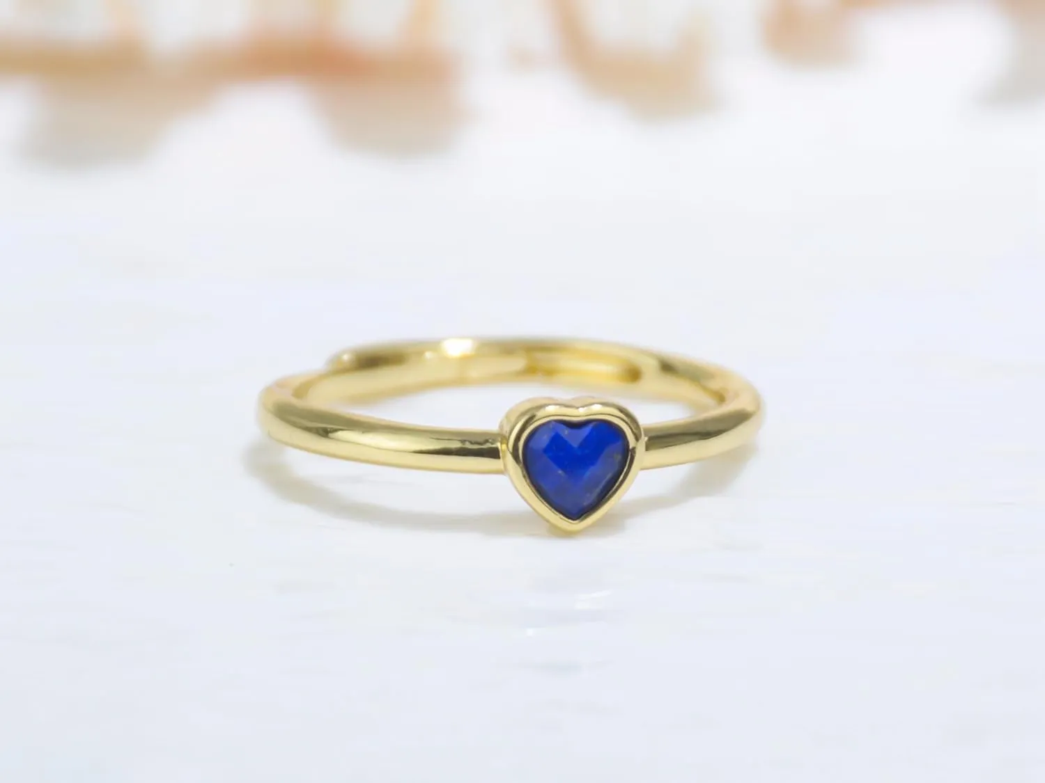 Lapis Lazuli Ring, Natural Blue Gemstone Heart Rings Lapis Lazuli Jewelry, 14K Gold Plated Statement Ring for Women, Handmade Bohemian Jewelry