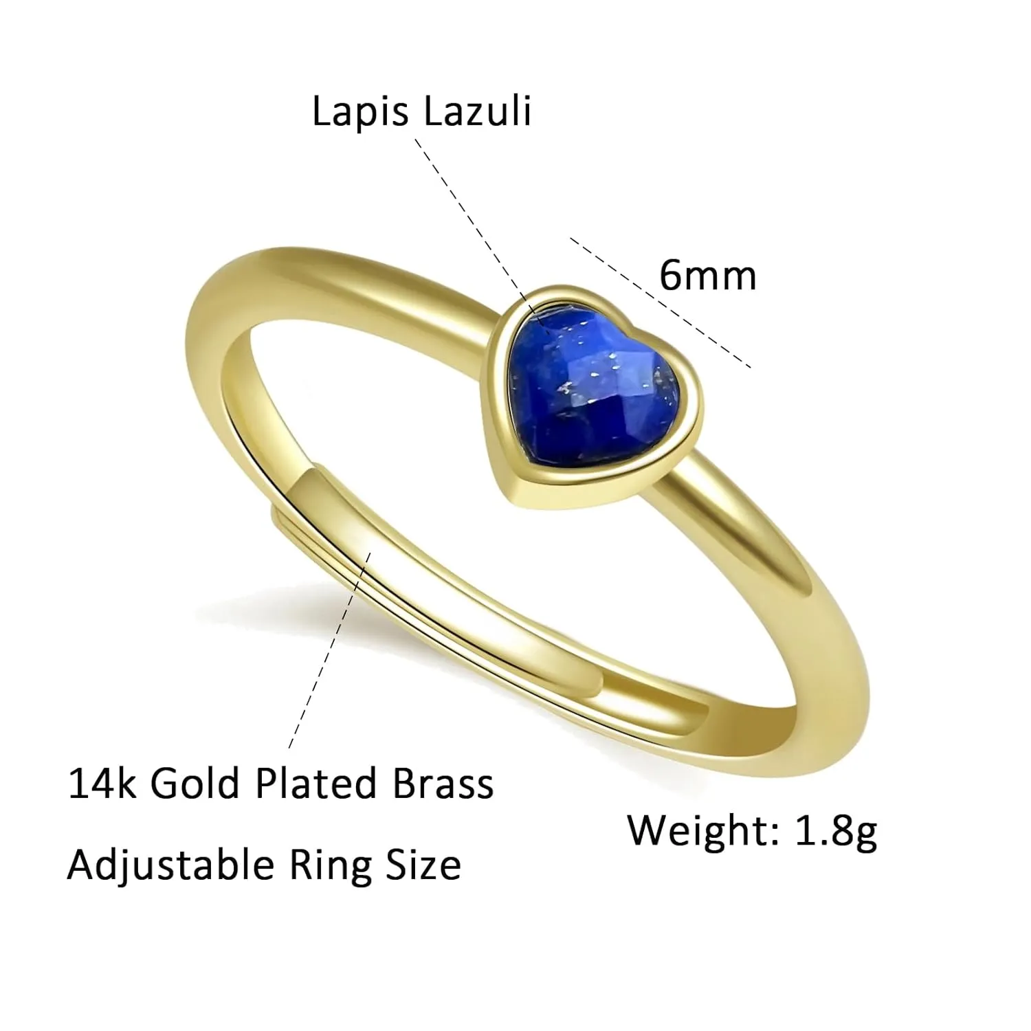 Lapis Lazuli Ring, Natural Blue Gemstone Heart Rings Lapis Lazuli Jewelry, 14K Gold Plated Statement Ring for Women, Handmade Bohemian Jewelry