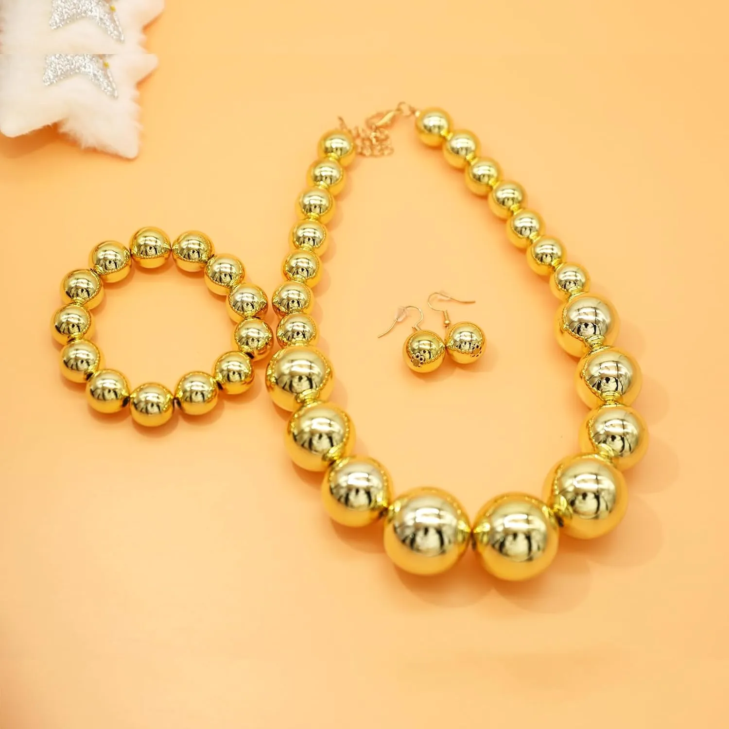 Large Big Faux Pearl Necklace for Women Chunky Pearl Necklace and Earrings set 1920s Costume Jewelry set Prom party Wedding