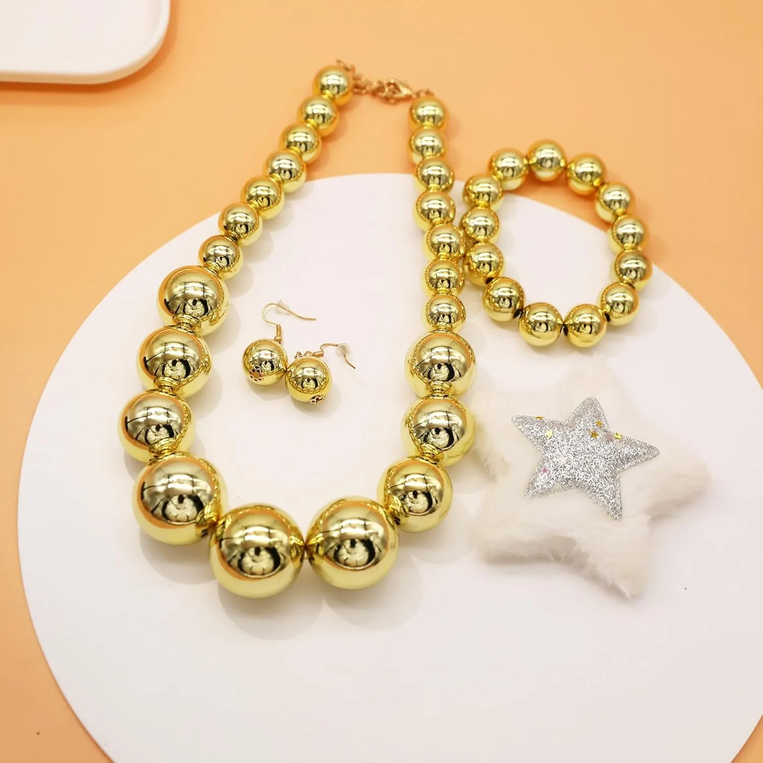 Large Big Faux Pearl Necklace for Women Chunky Pearl Necklace and Earrings set 1920s Costume Jewelry set Prom party Wedding