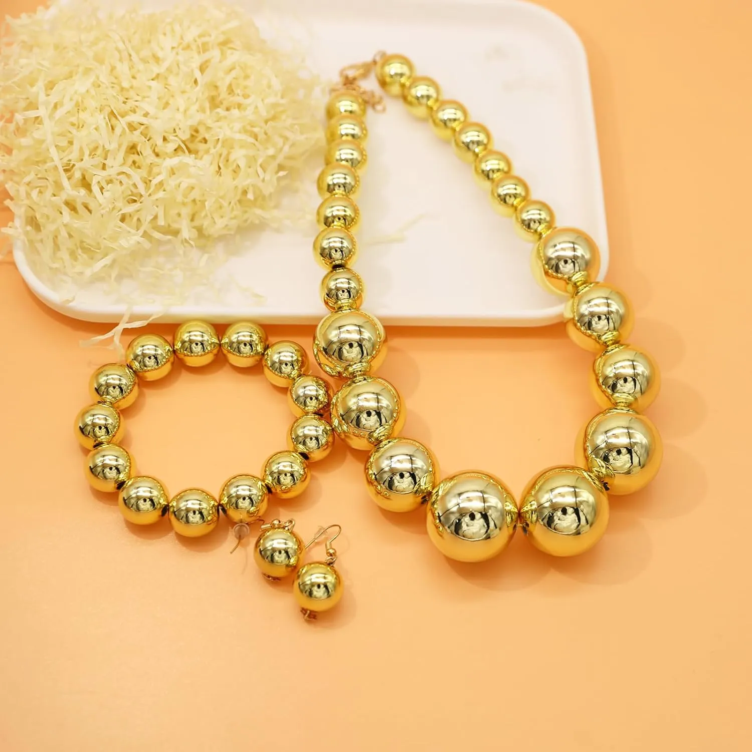 Large Big Faux Pearl Necklace for Women Chunky Pearl Necklace and Earrings set 1920s Costume Jewelry set Prom party Wedding