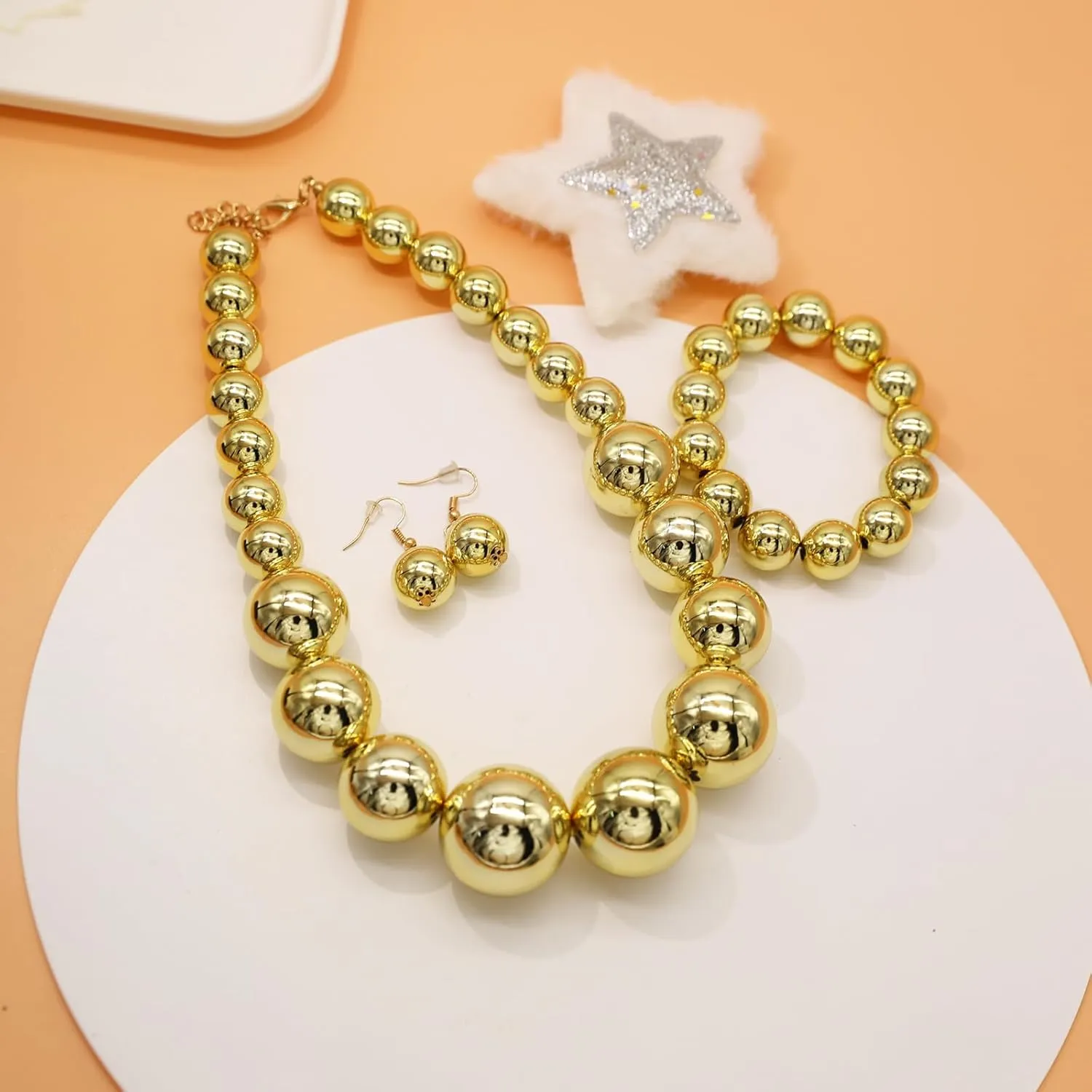 Large Big Faux Pearl Necklace for Women Chunky Pearl Necklace and Earrings set 1920s Costume Jewelry set Prom party Wedding
