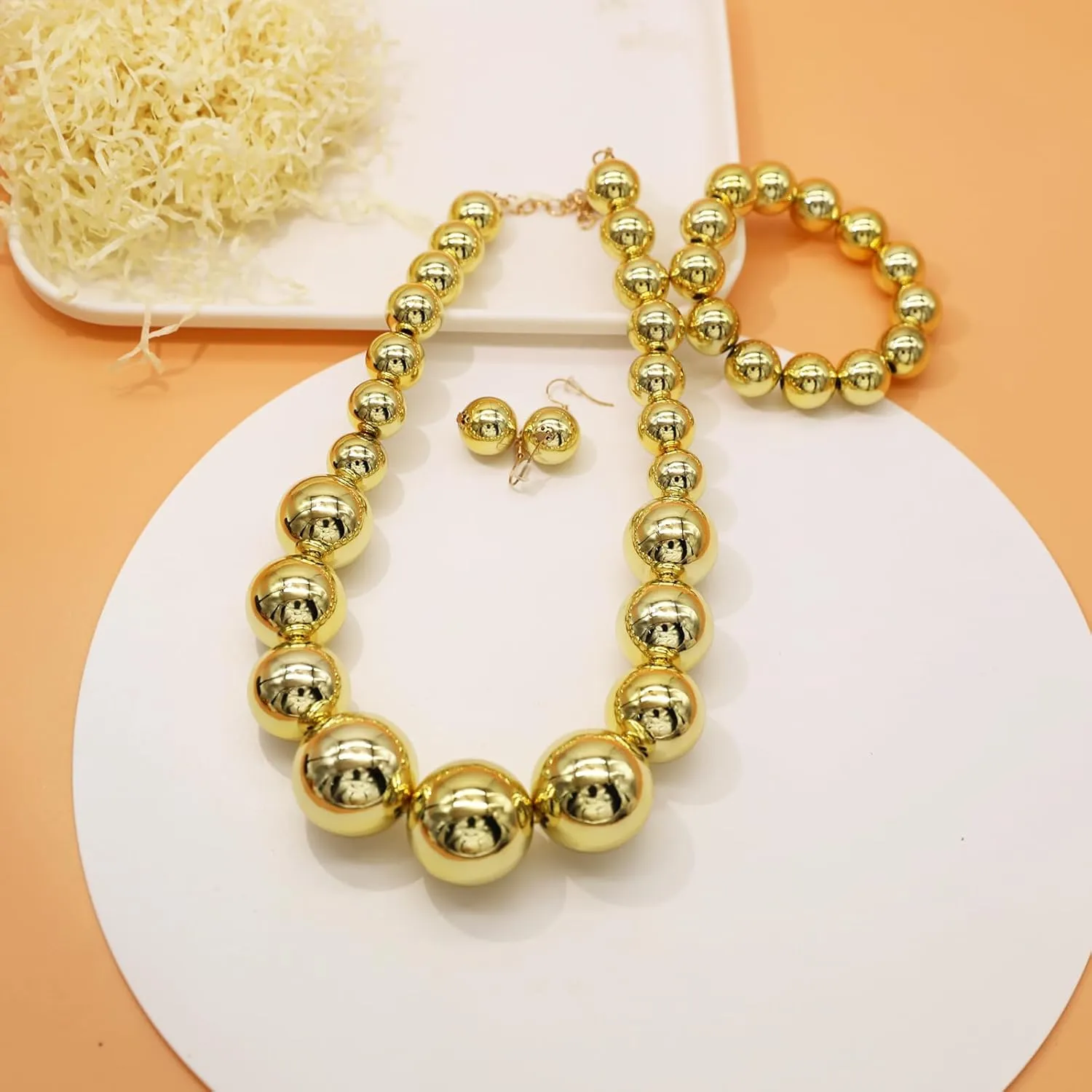 Large Big Faux Pearl Necklace for Women Chunky Pearl Necklace and Earrings set 1920s Costume Jewelry set Prom party Wedding