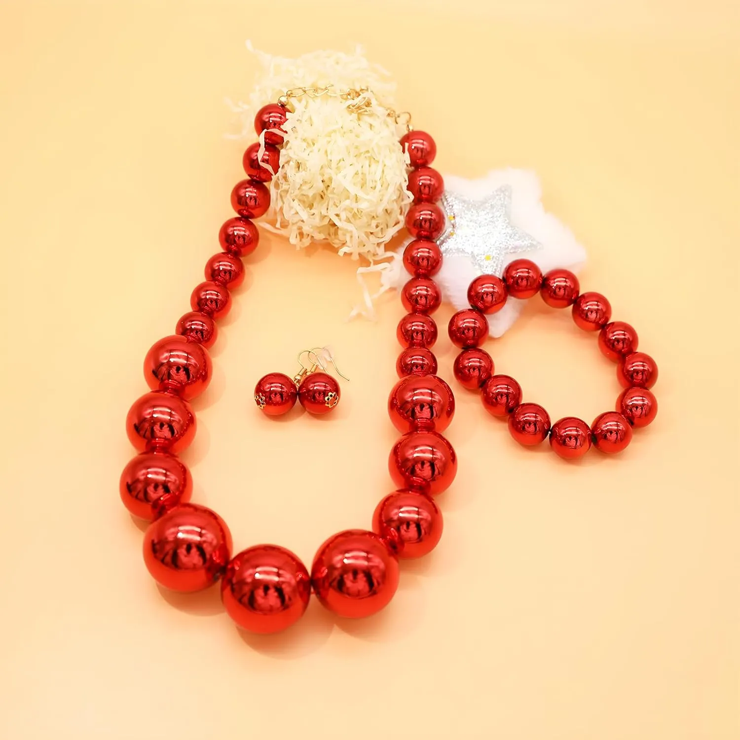 Large Big Faux Pearl Necklace for Women Chunky Pearl Necklace and Earrings set 1920s Costume Jewelry set Prom party Wedding