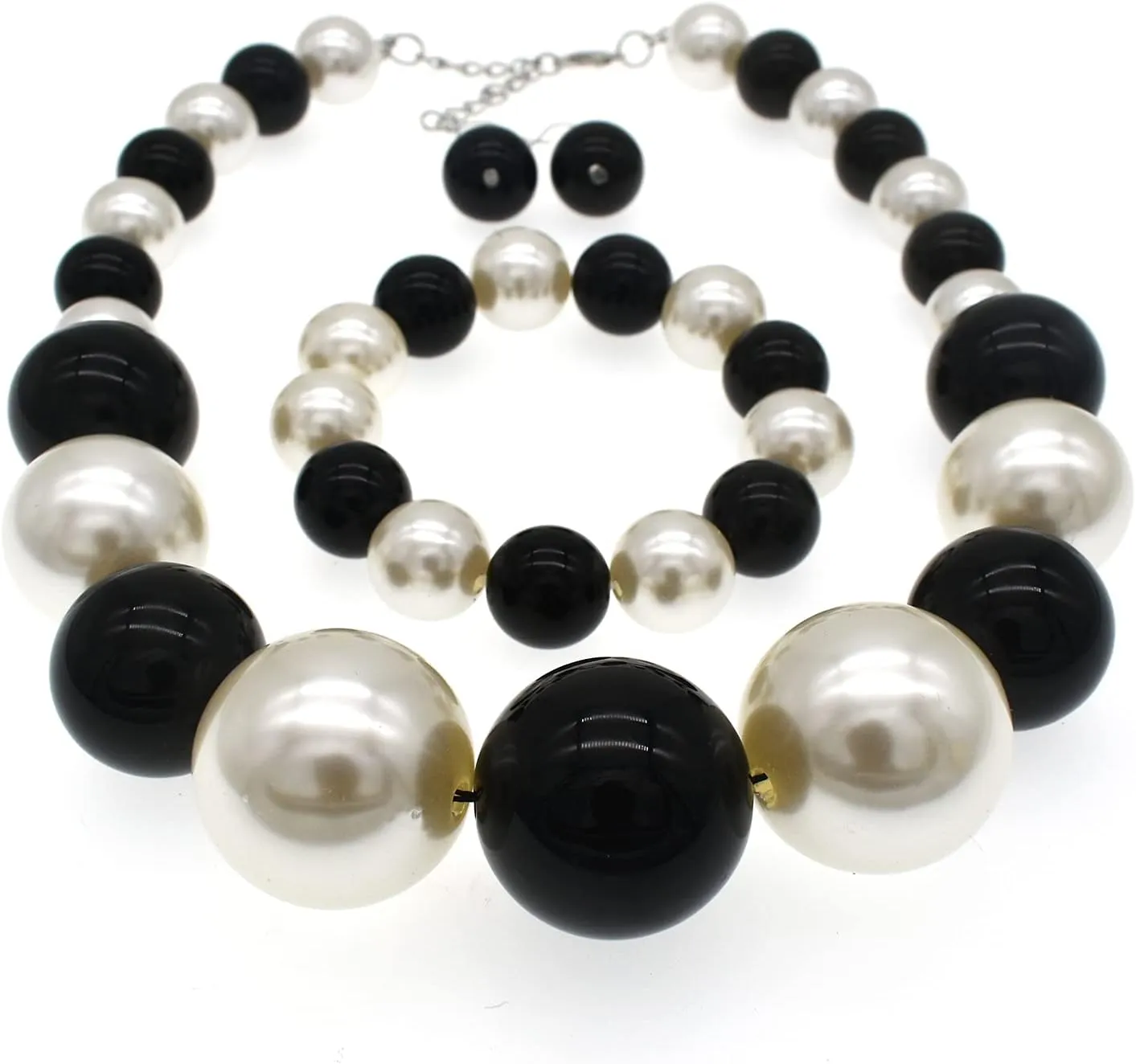Large Big Faux Pearl Necklace for Women Chunky Pearl Necklace and Earrings set 1920s Costume Jewelry set Prom party Wedding
