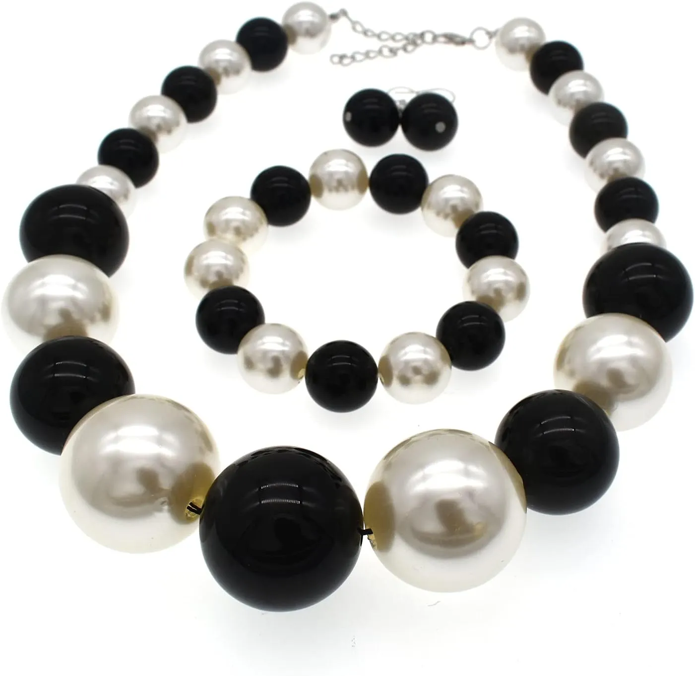Large Big Faux Pearl Necklace for Women Chunky Pearl Necklace and Earrings set 1920s Costume Jewelry set Prom party Wedding