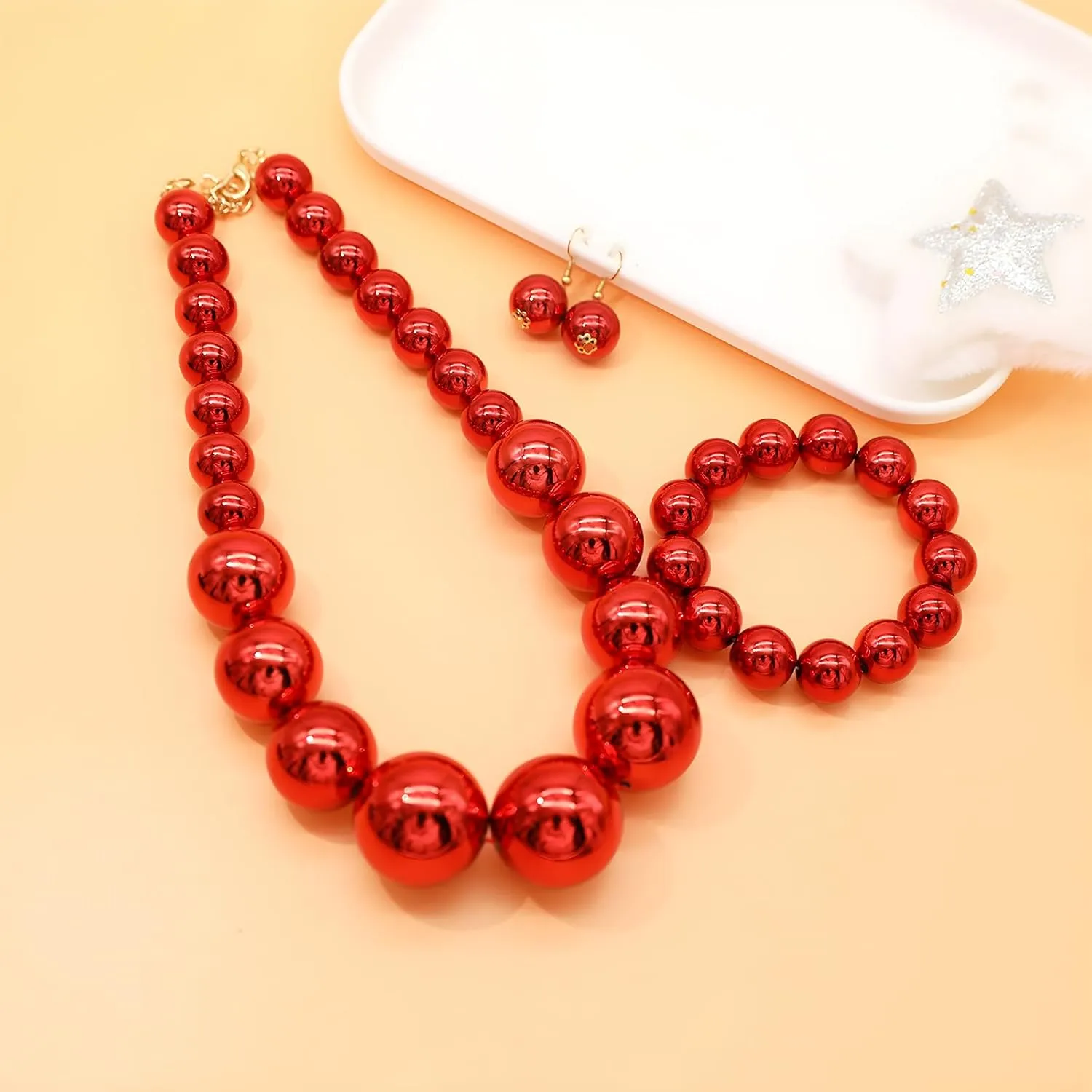 Large Big Faux Pearl Necklace for Women Chunky Pearl Necklace and Earrings set 1920s Costume Jewelry set Prom party Wedding