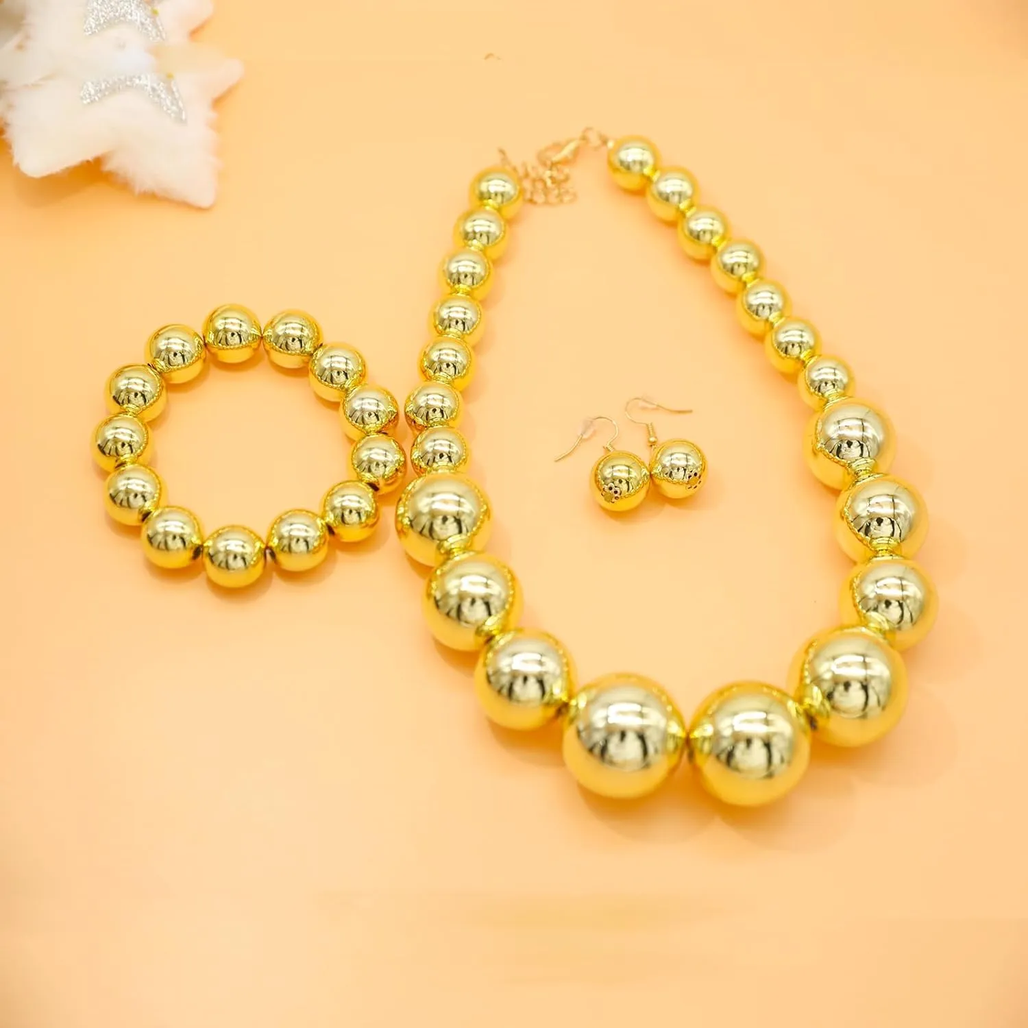 Large Big Faux Pearl Necklace for Women Chunky Pearl Necklace and Earrings set 1920s Costume Jewelry set Prom party Wedding
