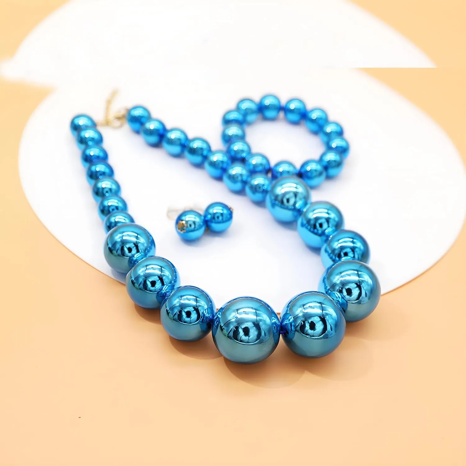 Large Big Faux Pearl Necklace for Women Chunky Pearl Necklace and Earrings set 1920s Costume Jewelry set Prom party Wedding