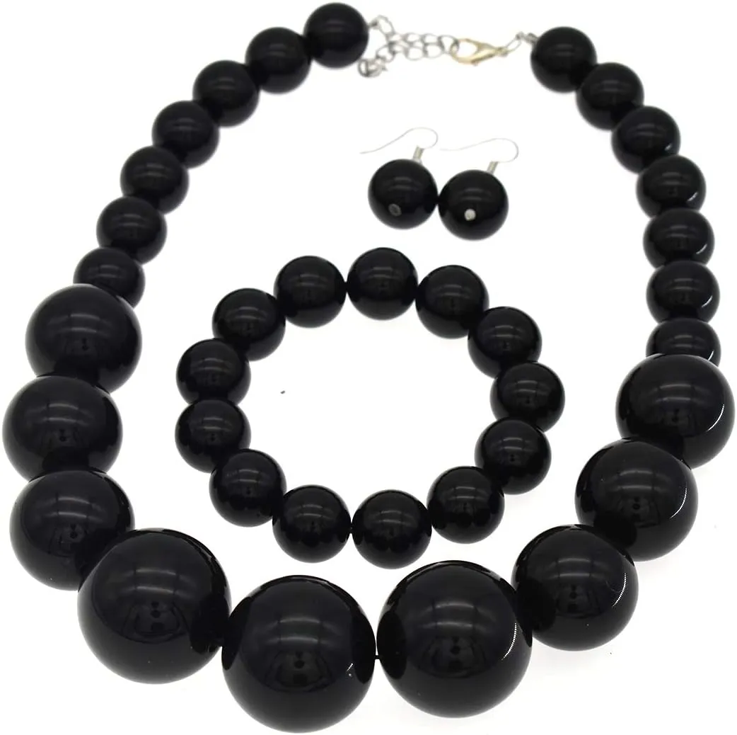 Large Big Faux Pearl Necklace for Women Chunky Pearl Necklace and Earrings set 1920s Costume Jewelry set Prom party Wedding