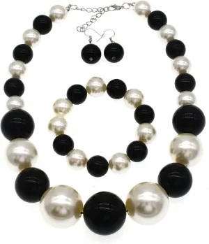 Large Big Faux Pearl Necklace for Women Chunky Pearl Necklace and Earrings set 1920s Costume Jewelry set Prom party Wedding
