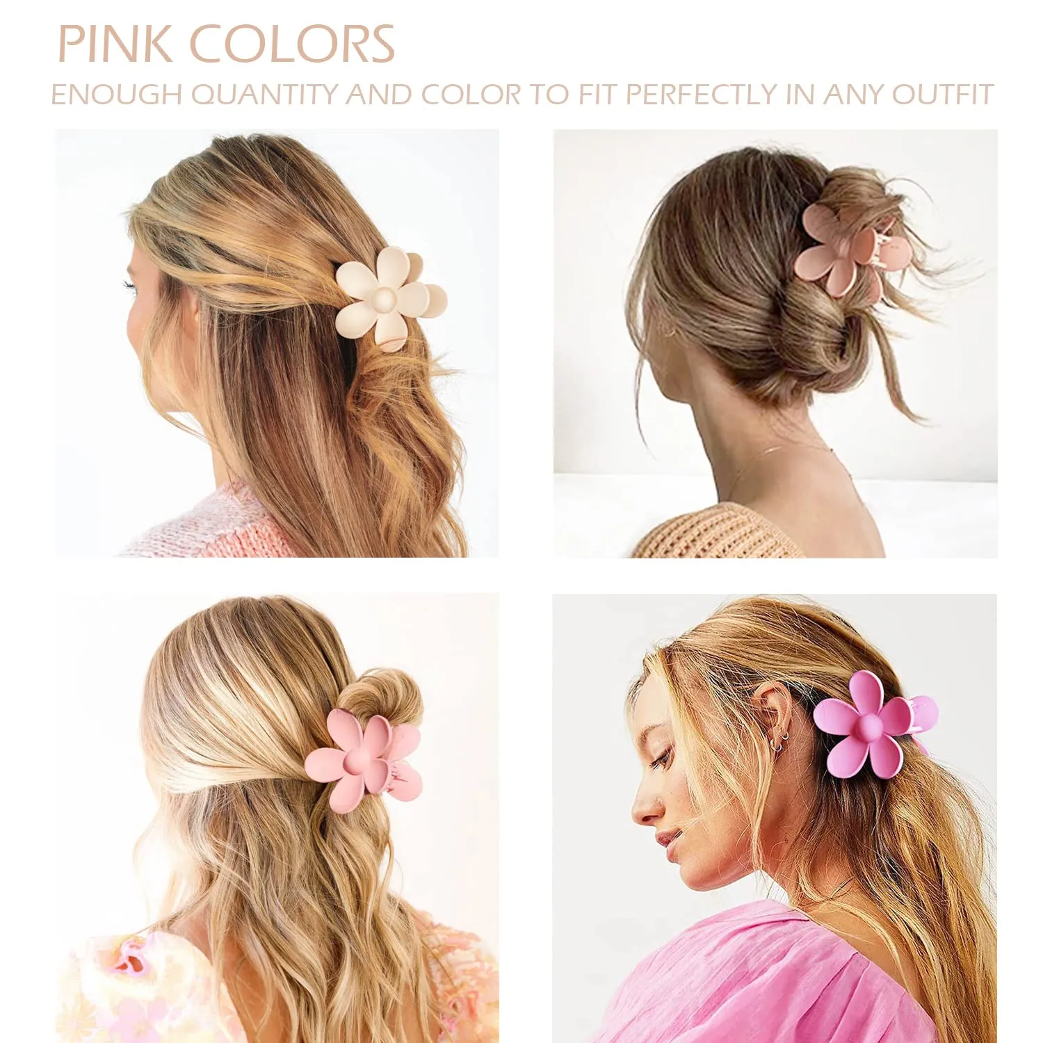 Large Hair Claw Clips 12 Pack, Flower Hair Clips for Thin Hair, Big Square Matte Strong hold for Thick Hair, 3 Styles Hair Clips for Women Thick Hair Pink Colors