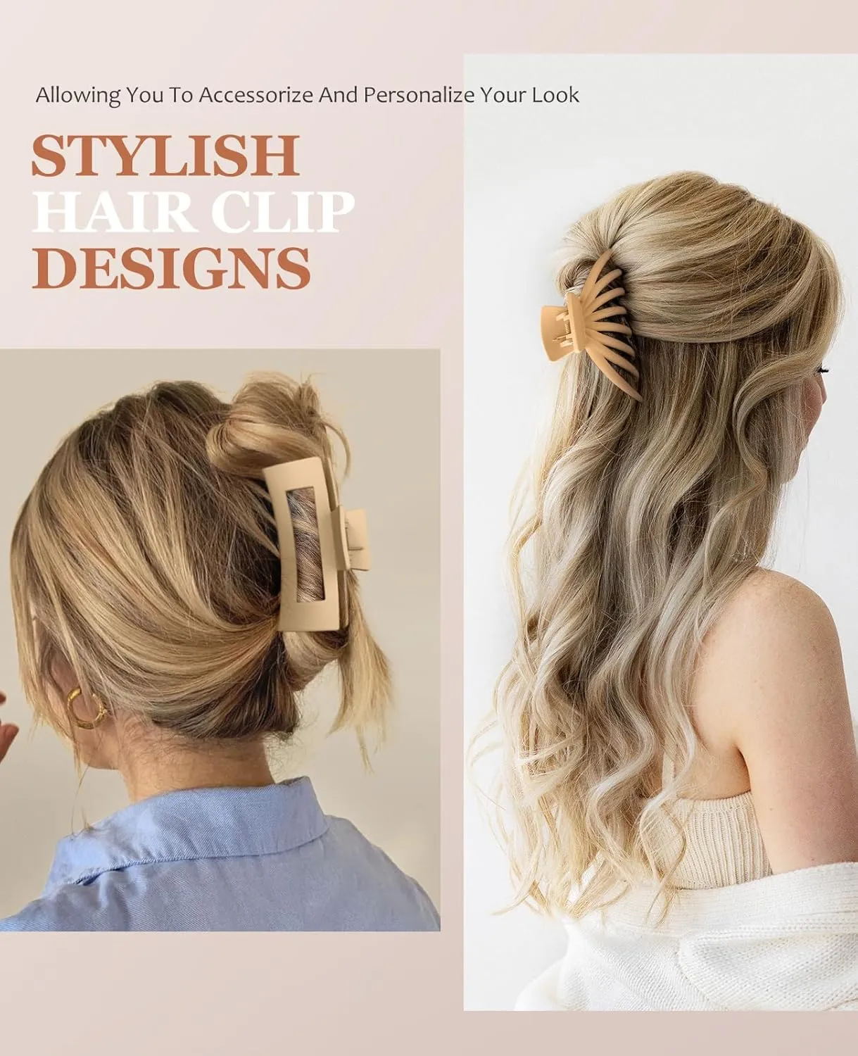 Large Matte Square Nonslip Hair Claw Clips, 4.75" Strong Hold Big Neutral Hair Accessories for Long Hair for Women and Girls (8 Pack)