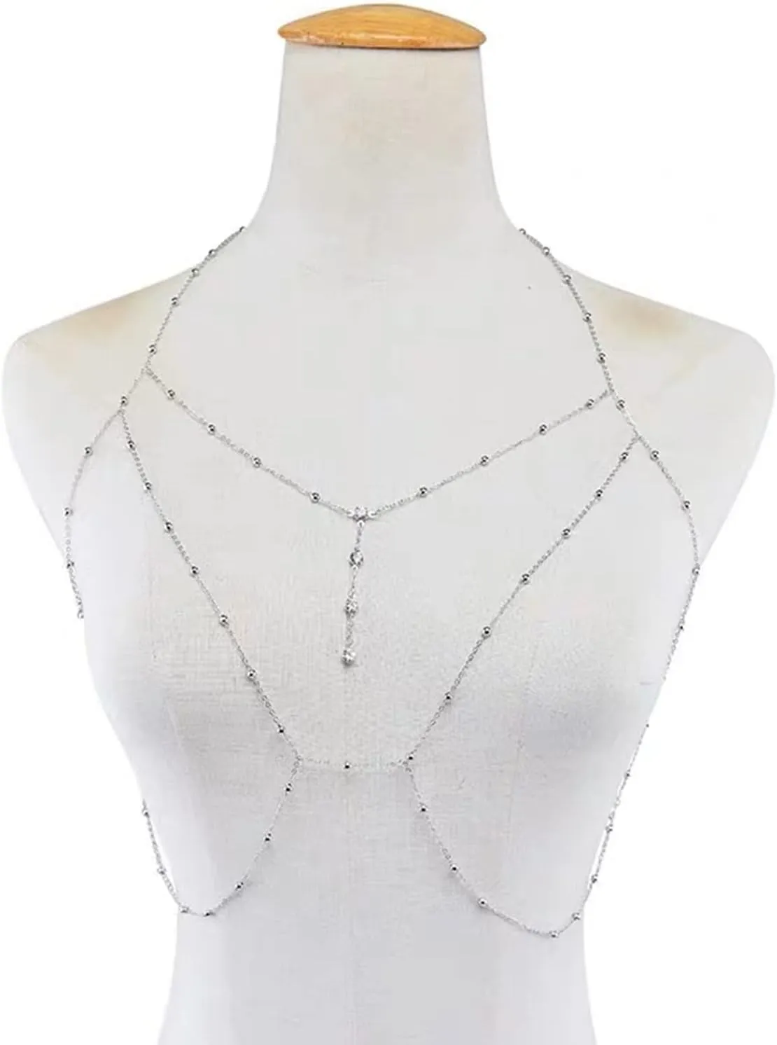 Layered Body Chain for Women Rhinestone Choker Necklace for Girls Crystal Chain Bra Gold Body Chain Jewelry for Summer Rave Body Jewelry Accessories for Bikini Nghtclub