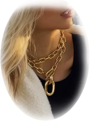Layered Chunky Necklace for Women Gold Statement Necklace Cuban Link Chain Necklace Punk Hip-hop Jewelry for Party Gift