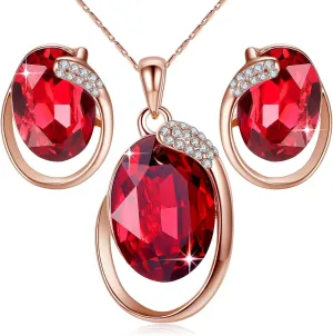 Leafael [Presented by Miss New York] Hidden Dragon Crystal Oval Double Circle Shape Teardrop Jewelry Set Earrings Pendant Necklace, 18"   2", Nickel/Lead/Allergy Free, Luxury Gift Box