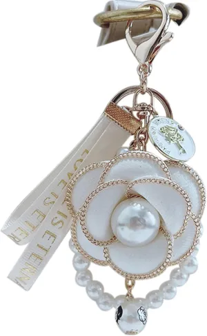Leather Keychain Purse Jewelry with Pearl Accents, Black