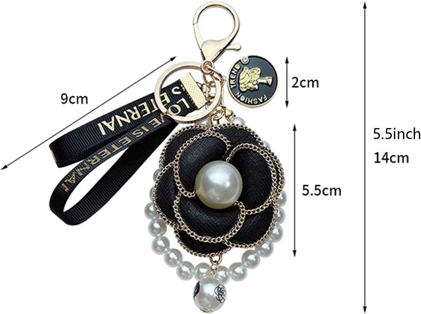 Leather Keychain Purse Jewelry with Pearl Accents, Black