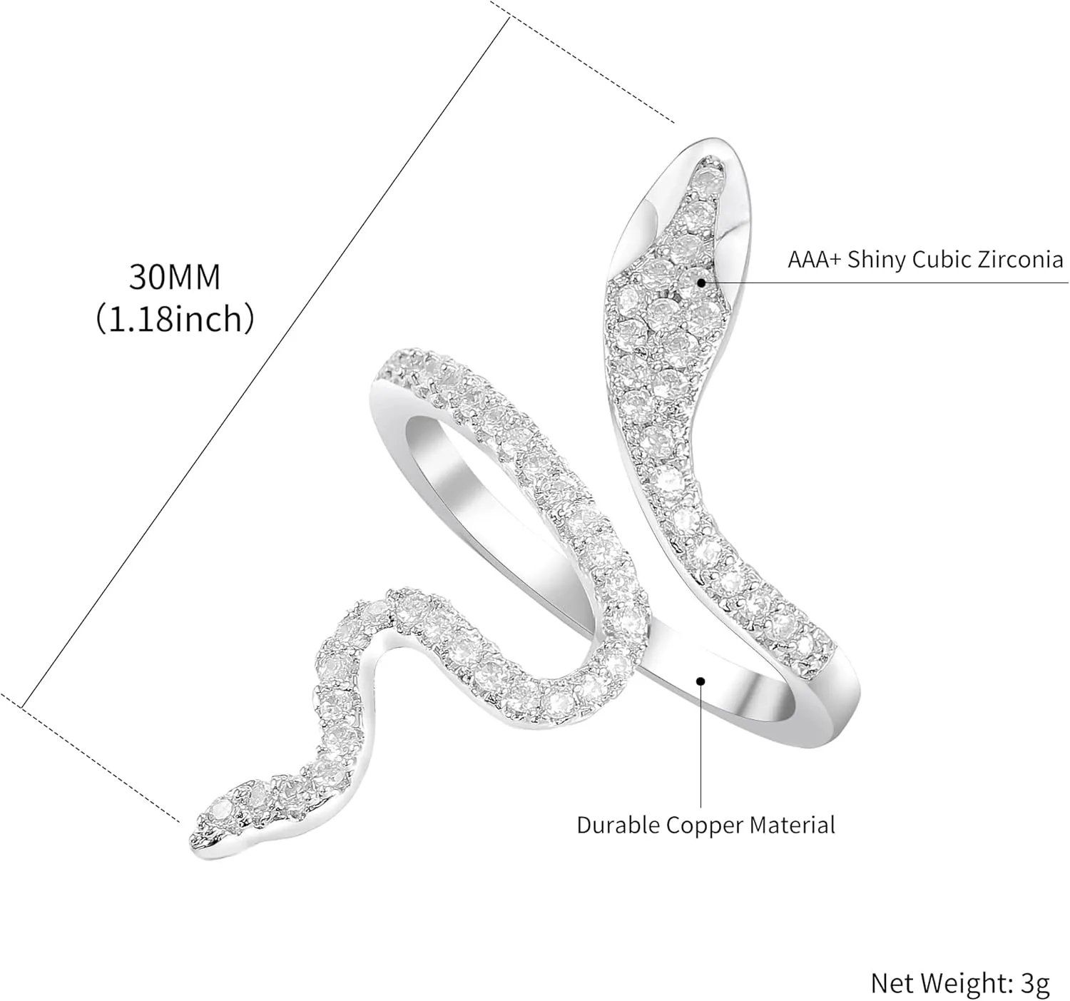 LEE&RO 18K Snake Jewelry Rhinestone Snake Ring for Women