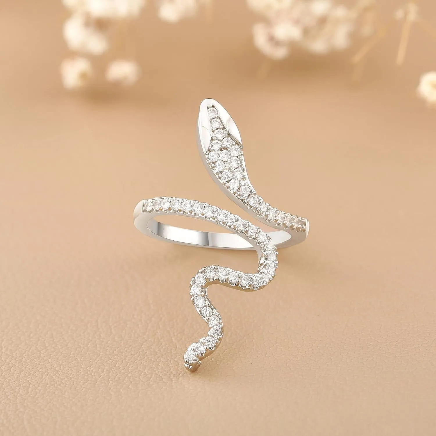 LEE&RO 18K Snake Jewelry Rhinestone Snake Ring for Women