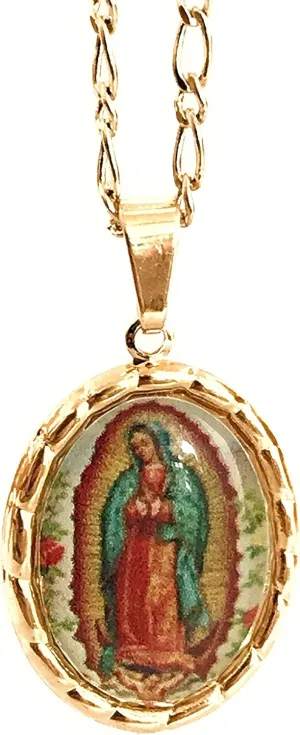 LESLIE BOULES Virgen de Guadalupe Medal Necklace for Women 18K Gold Plated Chain