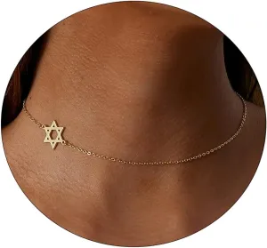 LEXODY Dainty Gold Choker Necklace Simple Necklace for Women 18K Gold Plated Minimalist Layered Circle Coin Chain Unique Sideways Cross Bird Lightning Necklace Delicate Choker Jewelry for Women