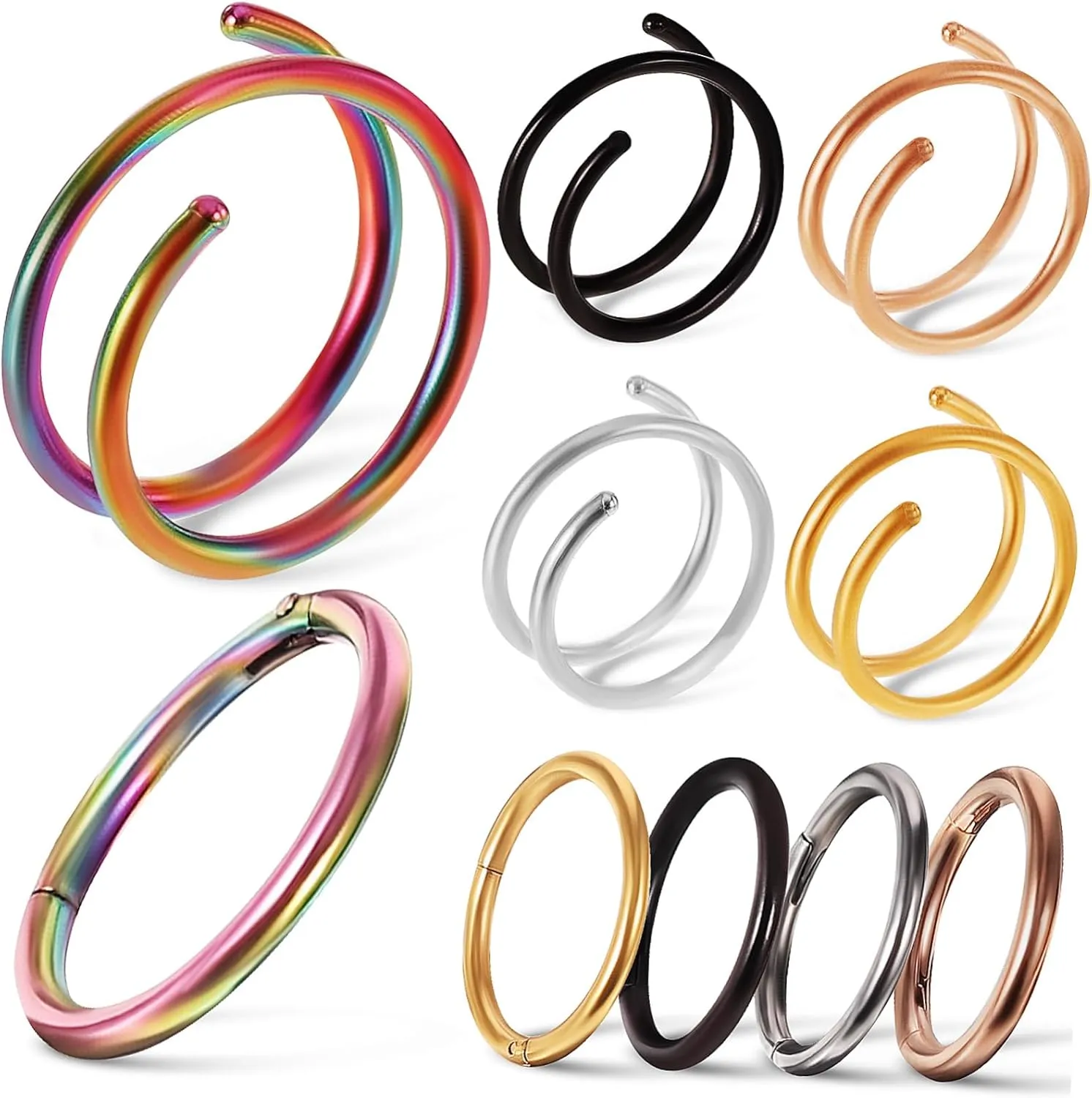LIFKOME 10Pcs Stainless Steel Spiral Nose Rings for Women Nose Hoops Comfortable Daily Wear Nose Jewelry Decorative and Easy to Use Nose Piercing Accessories