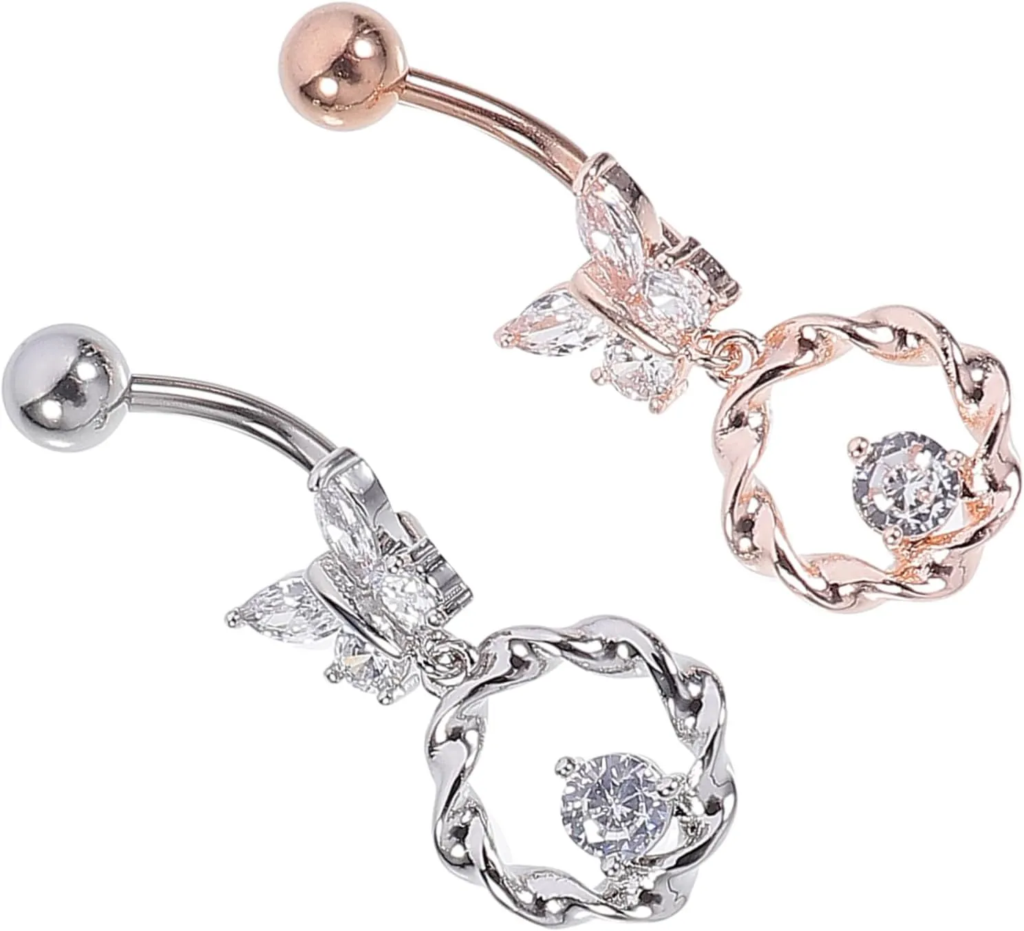 LIFKOME Belly Button Ring Jewelry 2pcs Blue Dangling Studs Piercing Accessories for Women