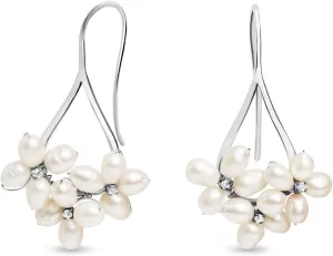 LILY LUSTRE 14k Gold Plated Handpicked AAAA Quality Natural White Freshwater Cultured Pearl Earrings, Triple Pearl Flower Design Petite Cz Accents Drop Dangle Fishhook Earrings for Women