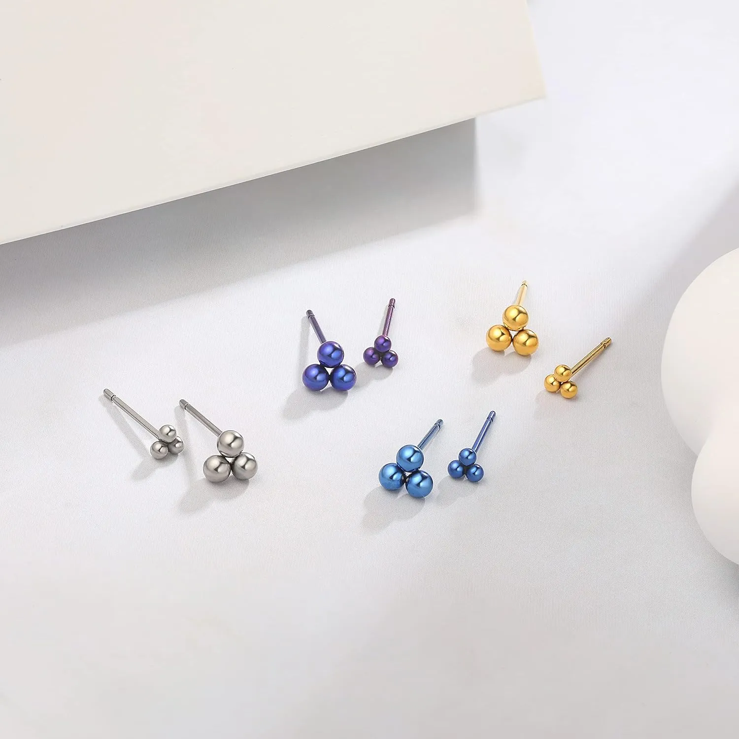 Limerencia G23 Pure Titanium Hypoallergenic Earrings | Tiny Trinity Ball Stud Earrings | Minimalist, F136 Implant Grade | Suitable for Sensitive Ears Delicate Jewelry