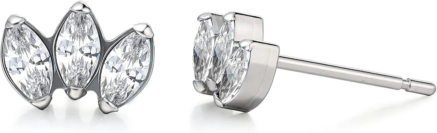 Limerencia Hypoallergenic G23 Pure Titanium Earrings | Crown Cubic Zirconia | F136 Implant Grade Piercing Studs| Suitable for Sensitive Ears Delicate Jewelry