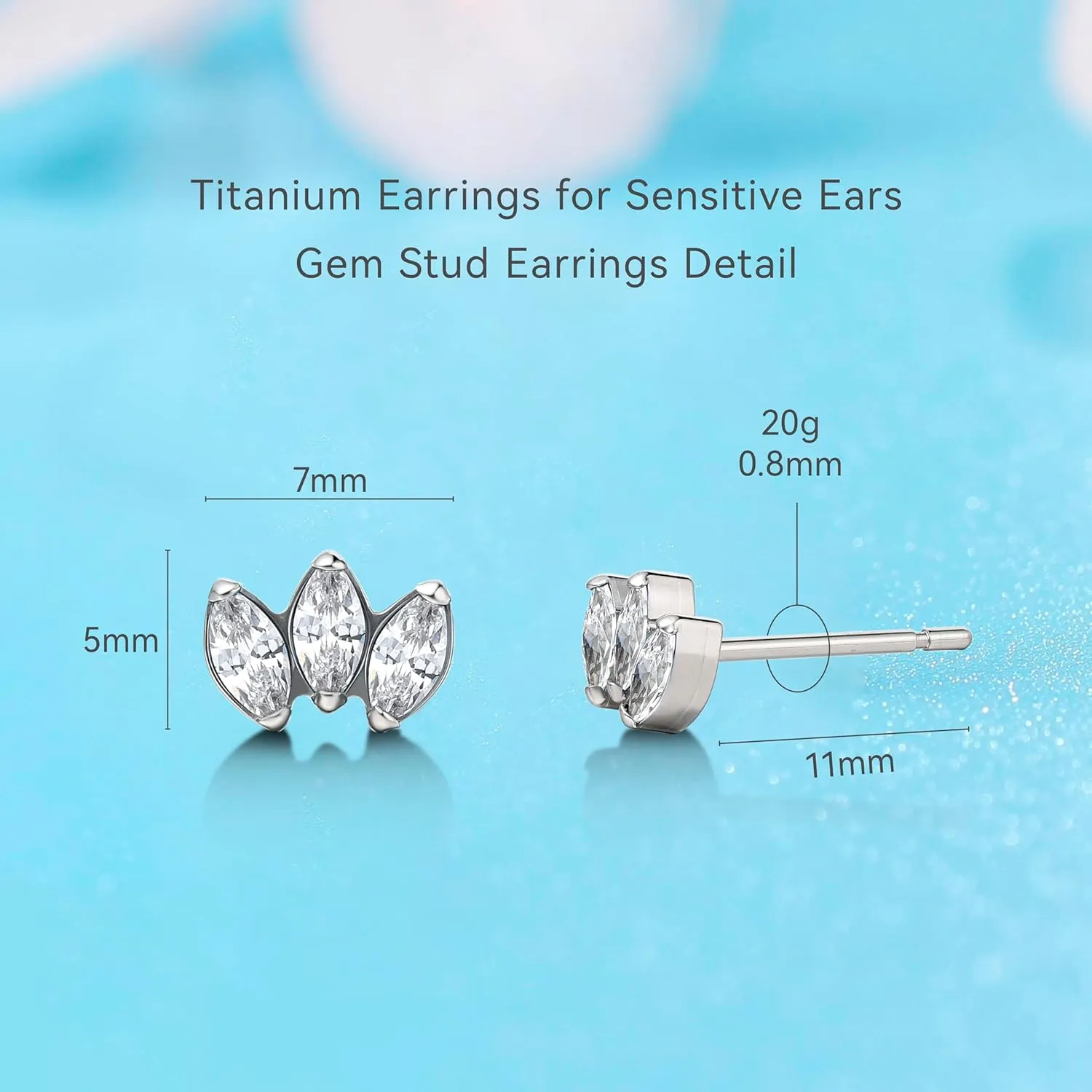 Limerencia Hypoallergenic G23 Pure Titanium Earrings | Crown Cubic Zirconia | F136 Implant Grade Piercing Studs| Suitable for Sensitive Ears Delicate Jewelry