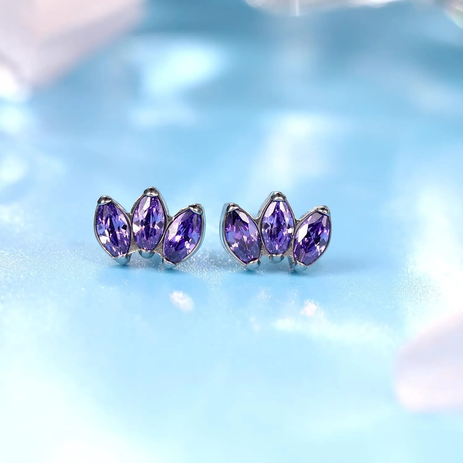 Limerencia Hypoallergenic G23 Pure Titanium Earrings | Crown Cubic Zirconia | F136 Implant Grade Piercing Studs| Suitable for Sensitive Ears Delicate Jewelry