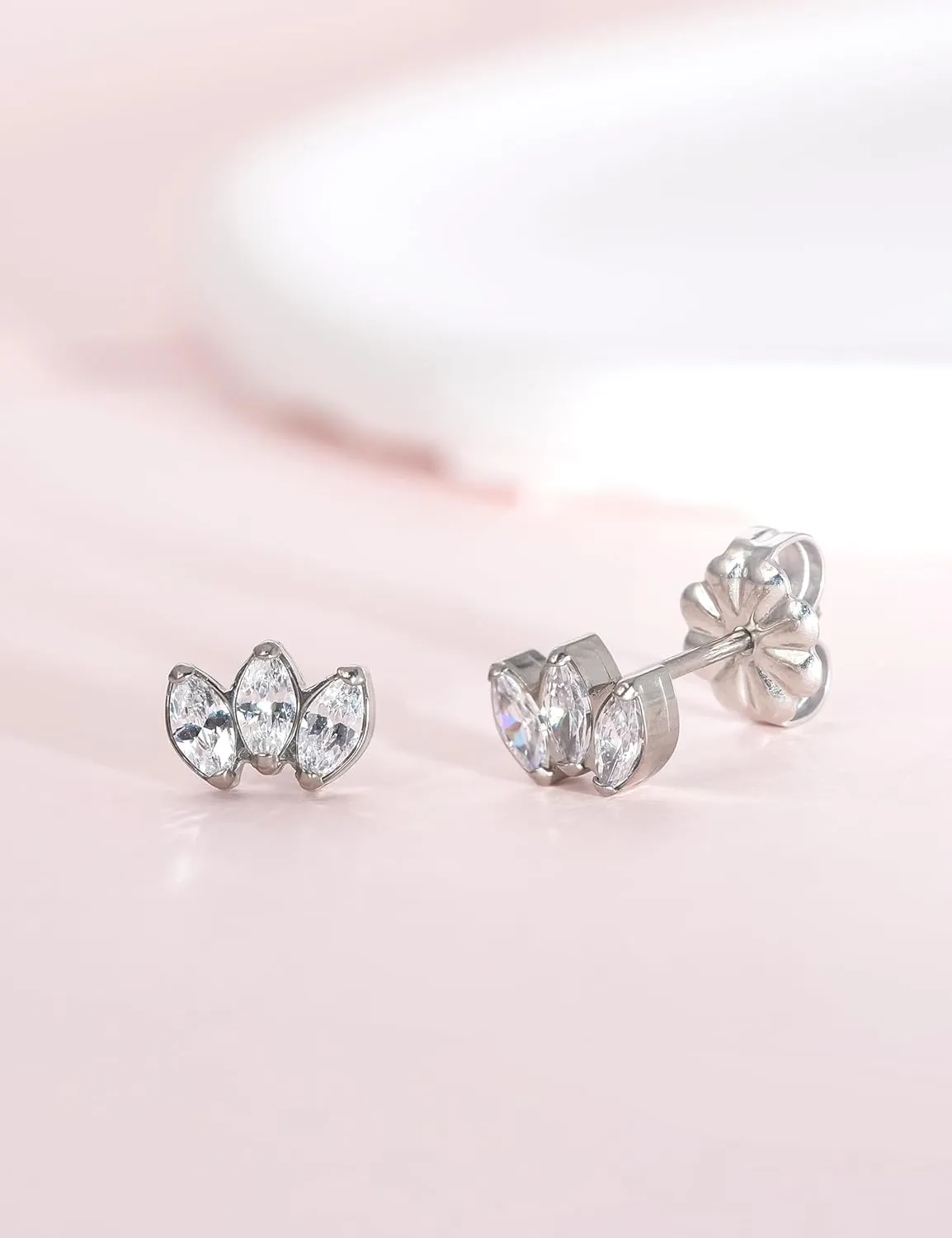 Limerencia Hypoallergenic G23 Pure Titanium Earrings | Crown Cubic Zirconia | F136 Implant Grade Piercing Studs| Suitable for Sensitive Ears Delicate Jewelry