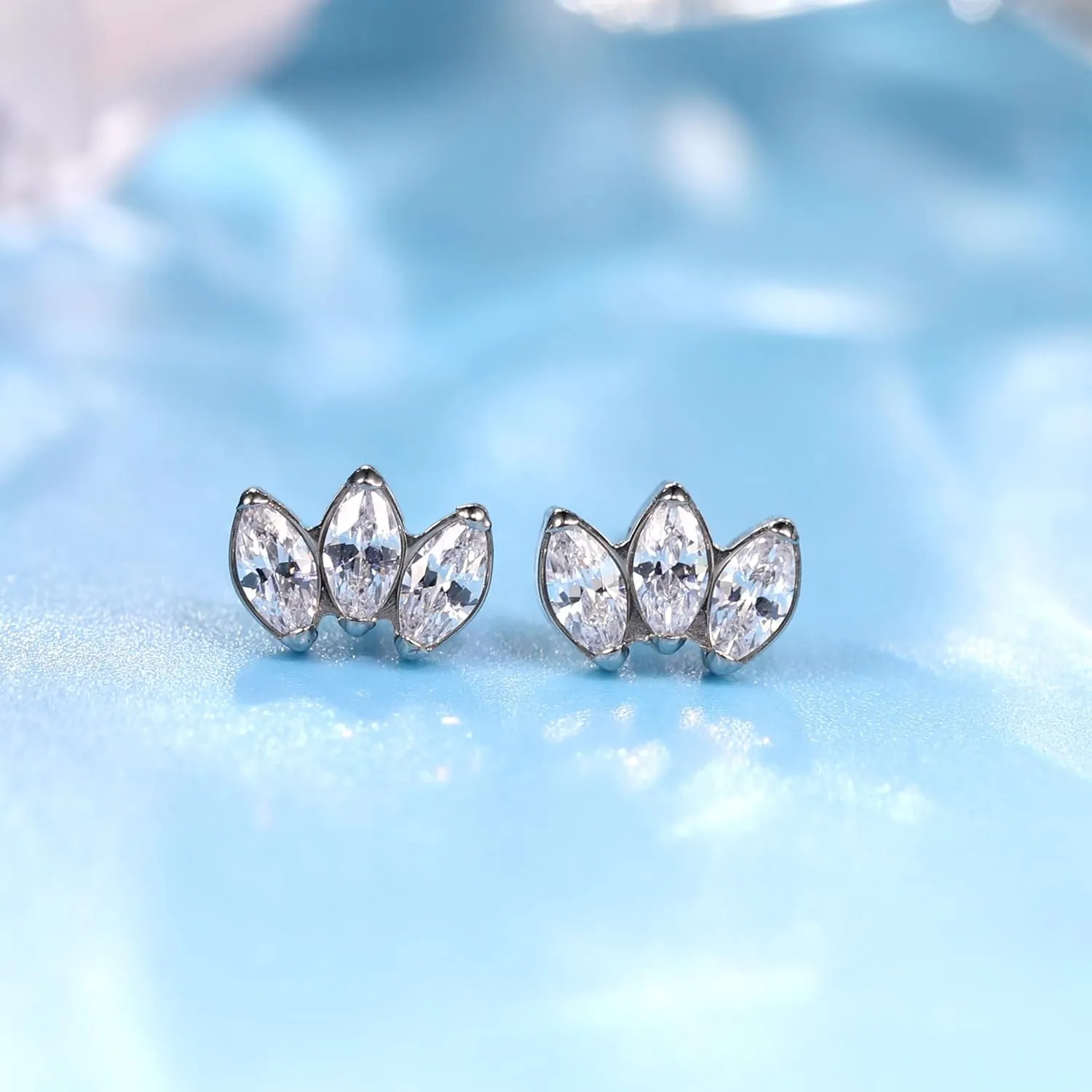 Limerencia Hypoallergenic G23 Pure Titanium Earrings | Crown Cubic Zirconia | F136 Implant Grade Piercing Studs| Suitable for Sensitive Ears Delicate Jewelry