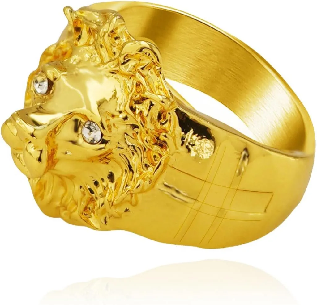 Lion Ring, Gothic Cross Lion Head Ring for Men, Norse Viking Lion Animal Ring Lion Jewelry, Celtic Gold Lion Ring Hip Hop Lion Band Ring Punk Cross Lion Ring -s