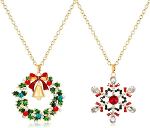 Long Christmas Necklace Sparkle Crystal Snowflake Reindeer Wreath Pendant Necklace for Women Girls Festive Sweater Necklace Xmas Holiday Party Jewelry Set Gifts