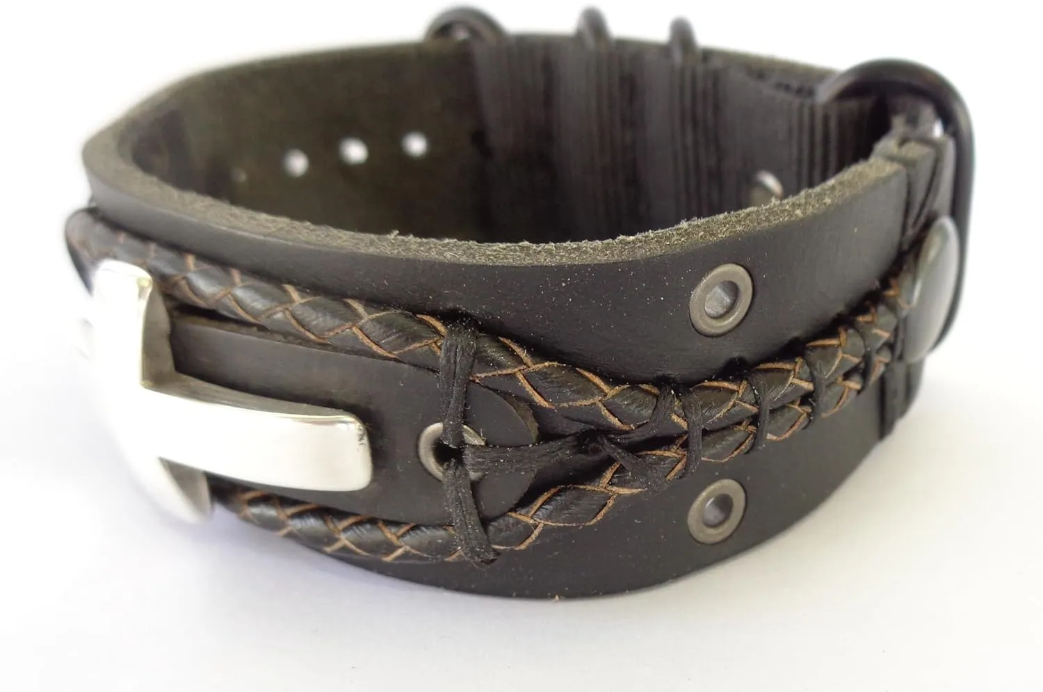 Lost Tribe Designs Men's Adjustable Leather Cuff Bracelet with Christian Cross