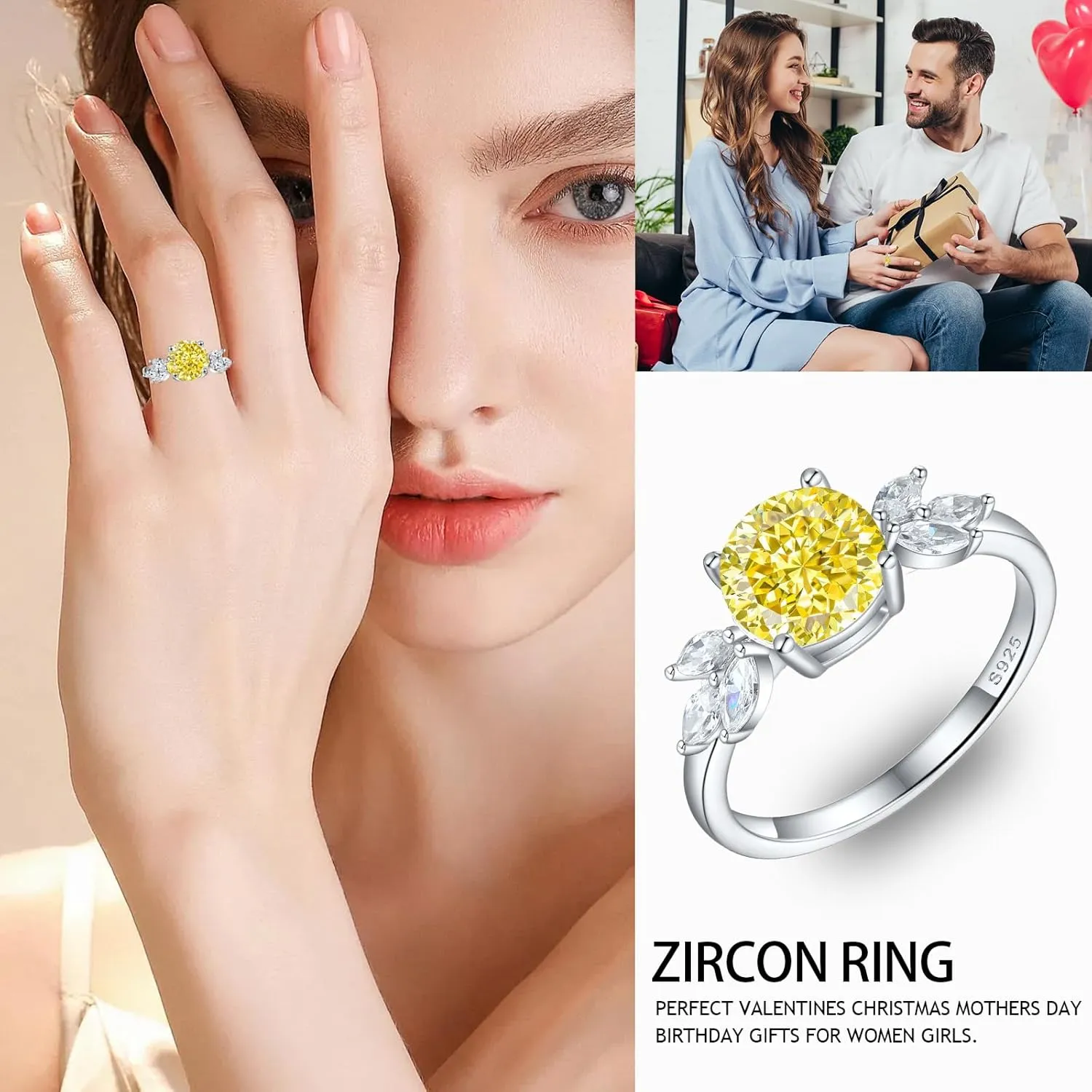 LOVECORE 925 Sterling Silver Engagement Rings for Women White Gold Plated Angel Wedding Promise Bands Cubic Zirconia Jewelry Surprise for Women Wife Her