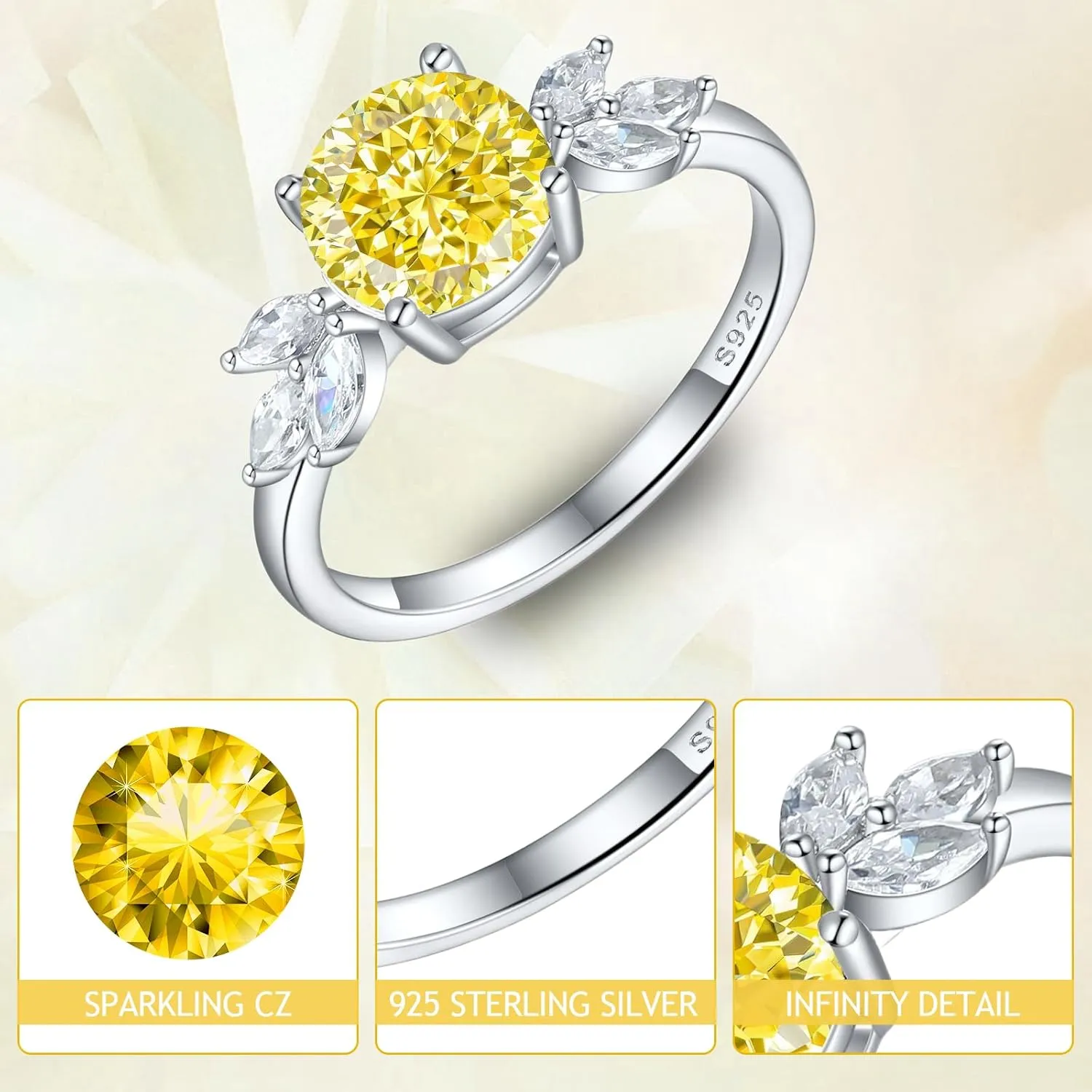 LOVECORE 925 Sterling Silver Engagement Rings for Women White Gold Plated Angel Wedding Promise Bands Cubic Zirconia Jewelry Surprise for Women Wife Her