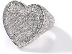 Lulu Mel Iced Out Jewelry Heart Shape Engagement Gold Ring,14k Gold Plating Cz Micro Setting Shiny Ins Style Bling Engagement Ring Gold Rose Gold Big Size Heart Ring For Men Women