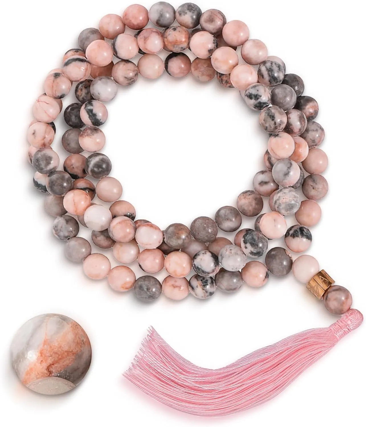 Mala Beads 108 Japamala Necklace With 18K Gold Plated Charm Meditation Necklace with Tassel Women & Men Natural Healing Crystal Jewelry - Buddhist Prayer Bead for Yoga and Spiritual Gift (8 mm)