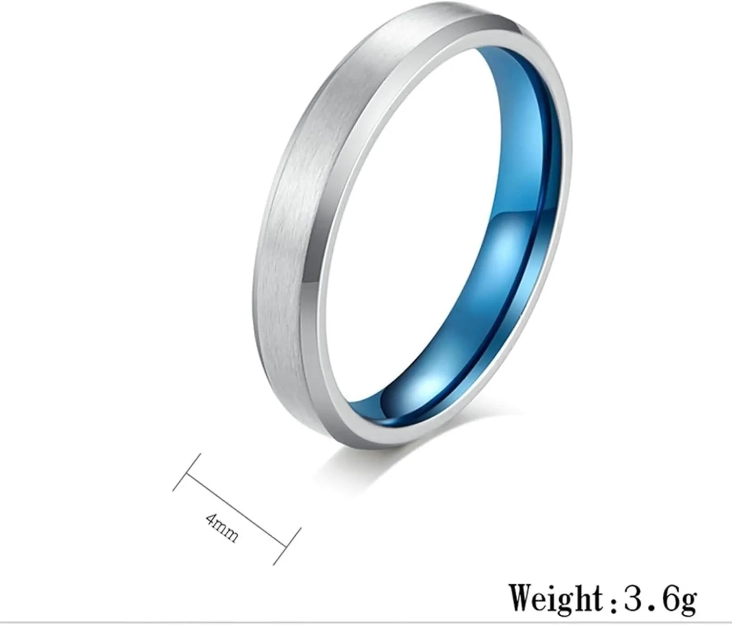 Male Silver Rings, Men's Stainless Steel Rings Silver Blue Brushed Ring with Beveled Edge Valentine's Day Couple Rings