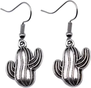 MALOYANVE Antique Silver Desert Cactus Earrings for Women Unique Bohemian Vintage Western Tropic Desert Cactus Flower Dangle Drop Plant Earrings Jewelry Gifts