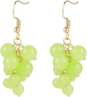 MALOYANVE Unique Cute Fruits Dangle Drop Earrings Creative Sparkly Crystal Grape Earring With Green Leaf for Women Statement Jewelry Gifts