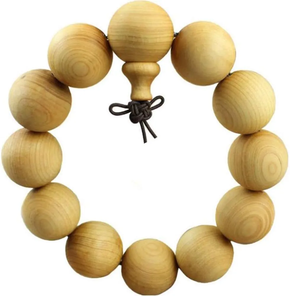 Man Woman Tibetan Buddhist 20mm Taihang Thuja Beads Fo Kwan-yin Mala Meditation Wrist Bracelet Yoga Bracelet