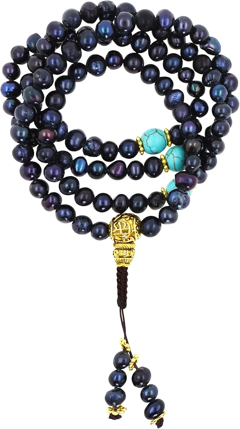 Mandala Crafts Buddhist Prayer Beads 108 Necklace Bracelet - Pearl Prayer Beads for Women - Tibetan Pearl Mala Beads 108 for Yoga Meditation