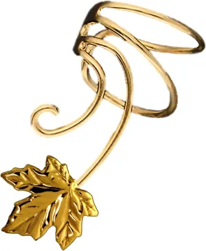 Maple Leaf Gold On 925 Sterling Non-Pierced Wave Left Ear Cuff Earring